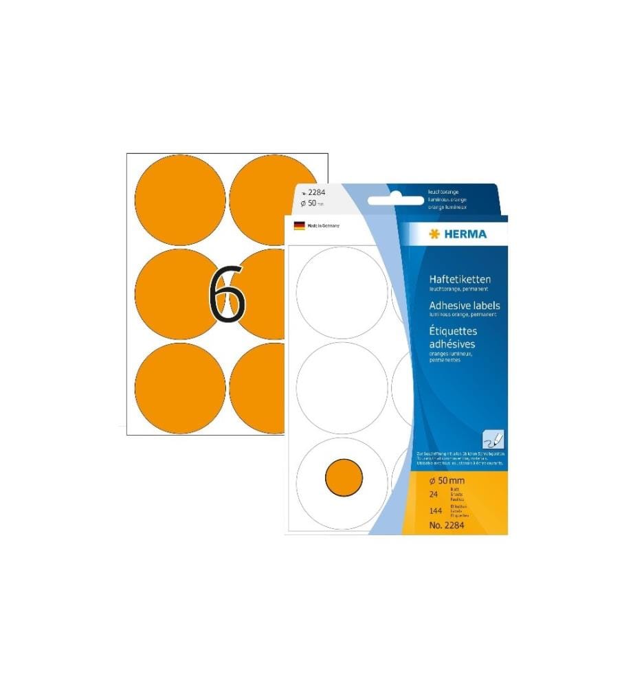 HERMA - Vielzweck-Etiketten 2284 Leuchtorange Ø 50 mm, 24 Blatt