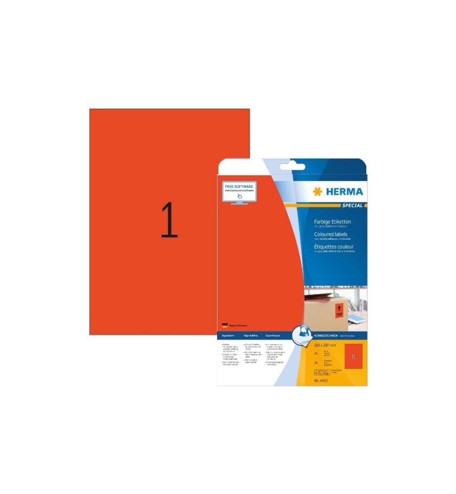 HERMA - Universal-Etiketten A4 Ablösbar 210 x 297 mm Rot, 20 Blatt