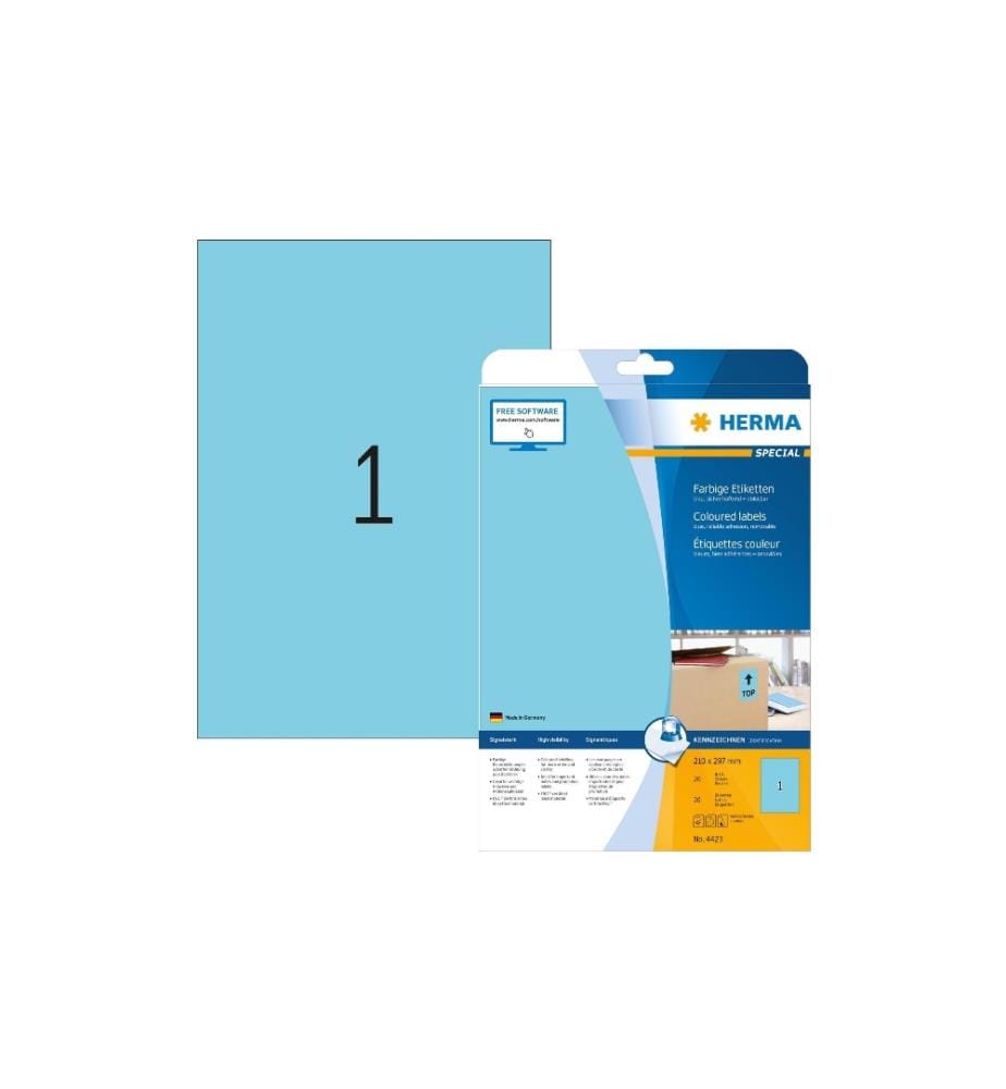 HERMA - Universal-Etiketten A4 Ablösbar 210 x 297 mm Blau, 20 Blatt