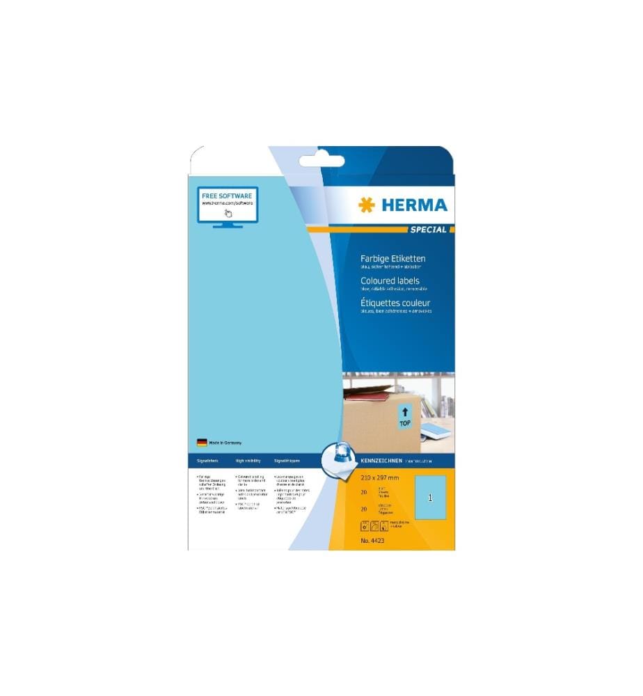 HERMA - Universal-Etiketten A4 Ablösbar 210 x 297 mm Blau, 20 Blatt