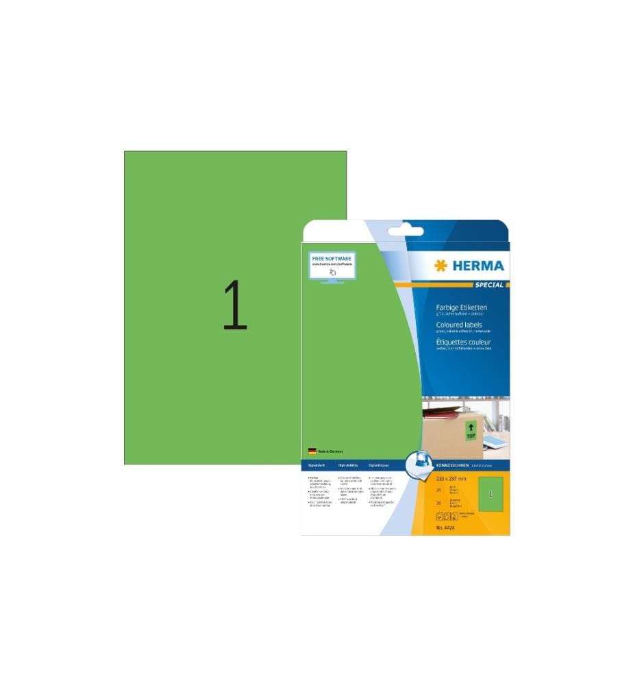 HERMA - Universal-Etiketten A4 Ablösbar 210 x 297 mm Grün, 20 Blatt
