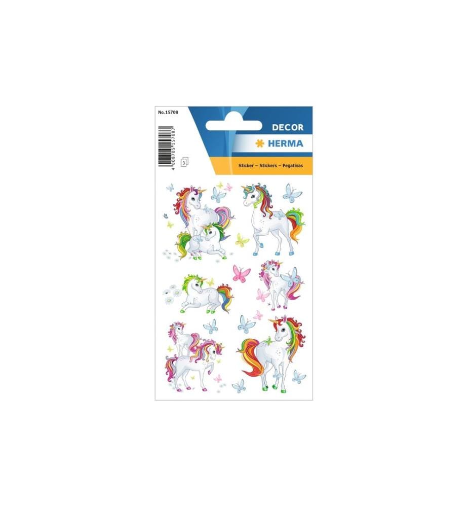 HERMA - Stickers Motivsticker Einhorn 3 Blatt à 18 Sticker Mehrfarbig