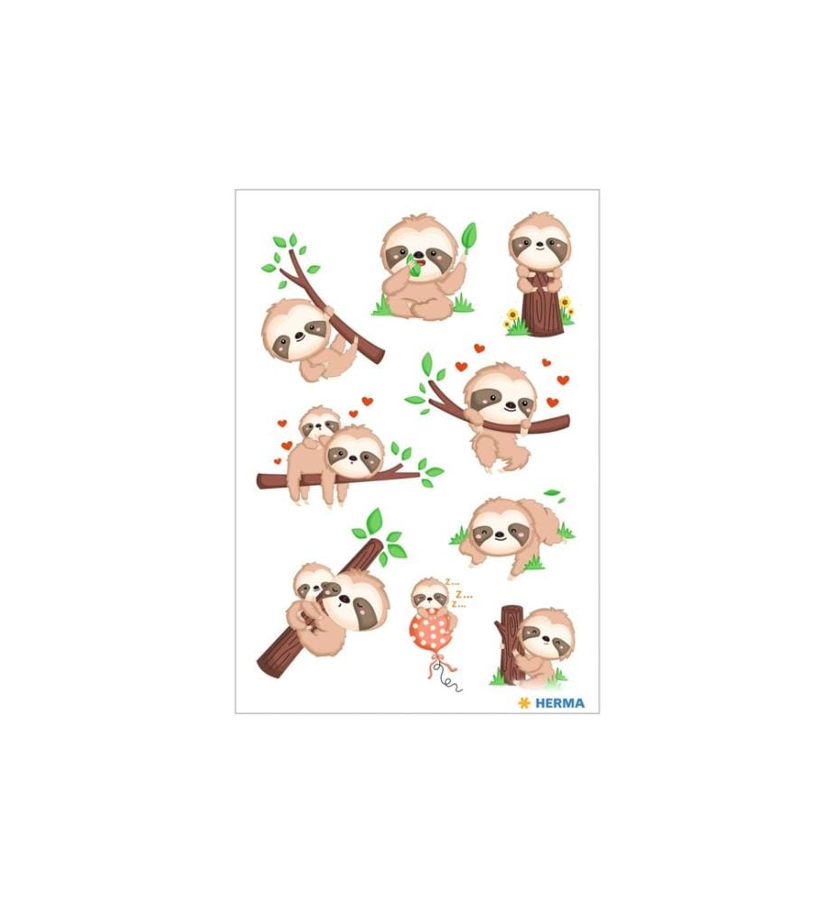 HERMA - Stickers Motivsticker Magic Faultier 9 Stück Grün/Braun/Hellbraun