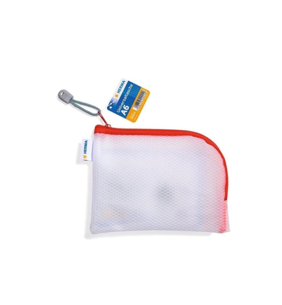 HERMA - Étui Mesh Bag A6, 10.5 x 14.8 cm, Rouge/Blanc
