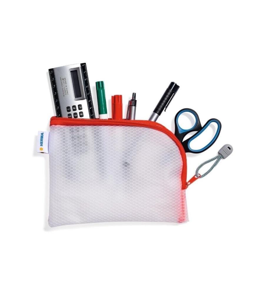 HERMA - Étui Mesh Bag A6, 10.5 x 14.8 cm, Rouge/Blanc
