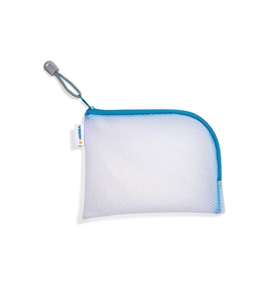 HERMA - Étui Mesh Bag A6, 10.5 x 14.8 cm, Bleu/Blanc