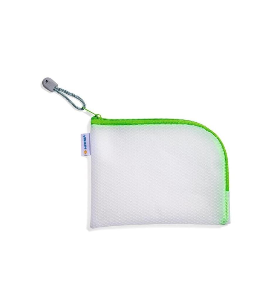 HERMA - Étui Mesh Bag A6, 10.5 x 14.8 cm, Vert/Blanc