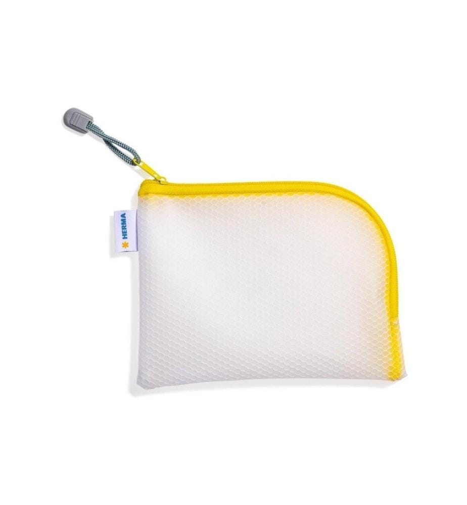 HERMA - Étui Mesh Bag A6, 10.5 x 14.8 cm, Jaune/Blanc