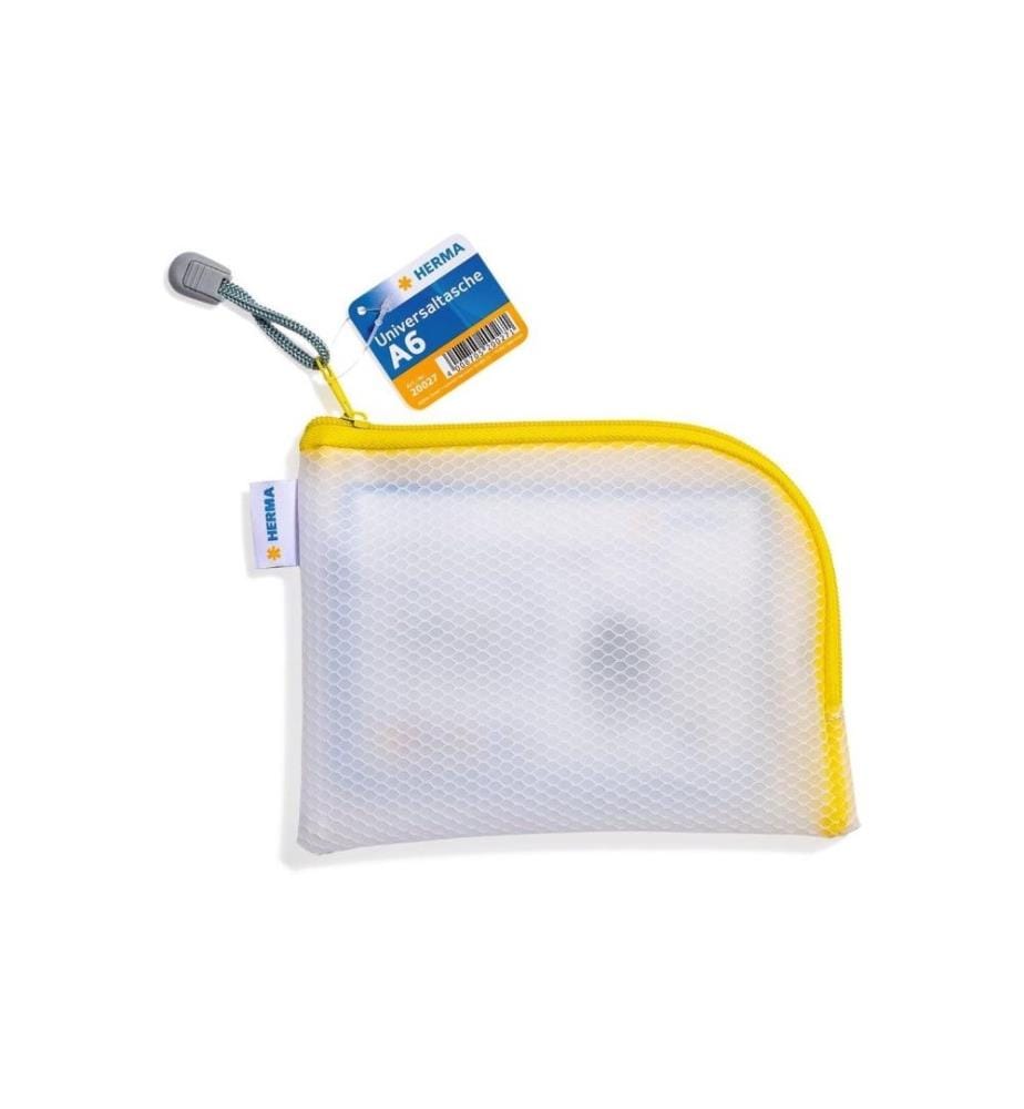 HERMA - Étui Mesh Bag A6, 10.5 x 14.8 cm, Jaune/Blanc