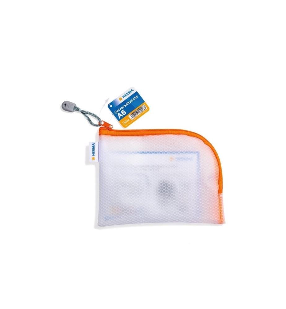 HERMA - Étui Mesh Bag A6, 10.5 x 14.8 cm, Orange/Blanc