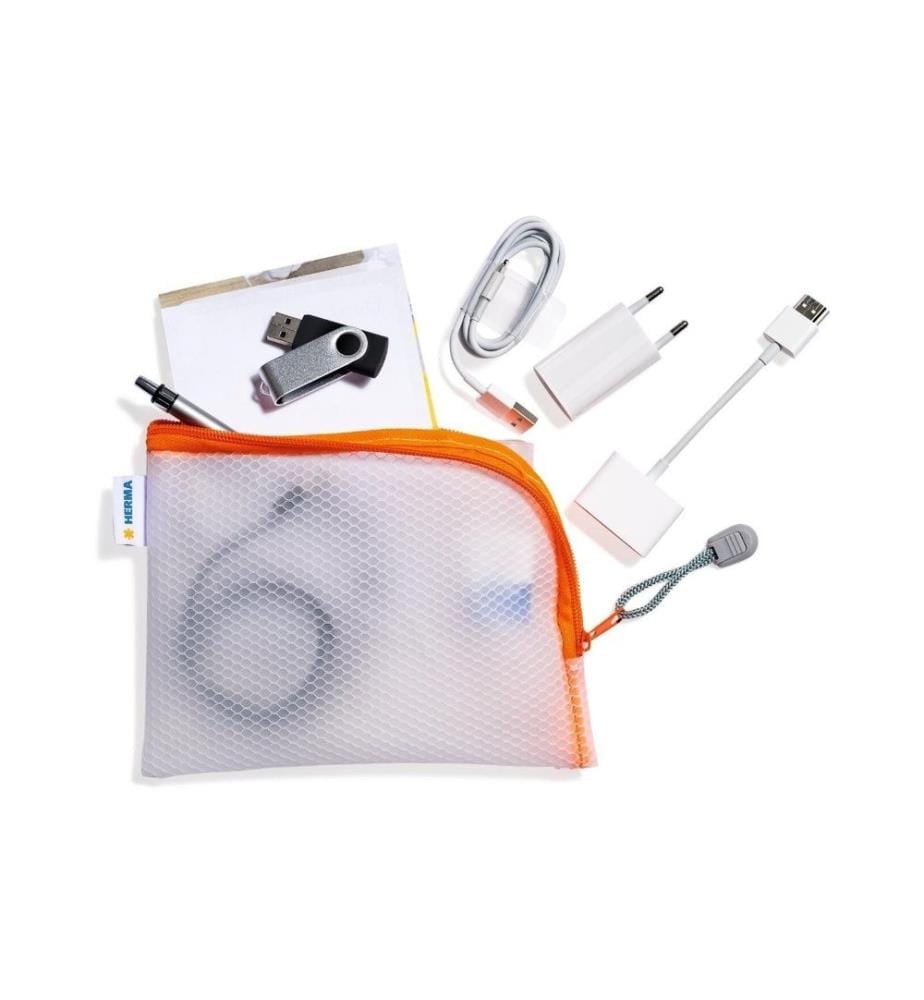 HERMA - Étui Mesh Bag A6, 10.5 x 14.8 cm, Orange/Blanc