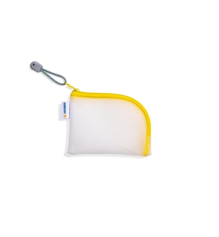 HERMA - Étui Mesh Bag A7, 7.4 x 10.5 cm, Jaune/Blanc