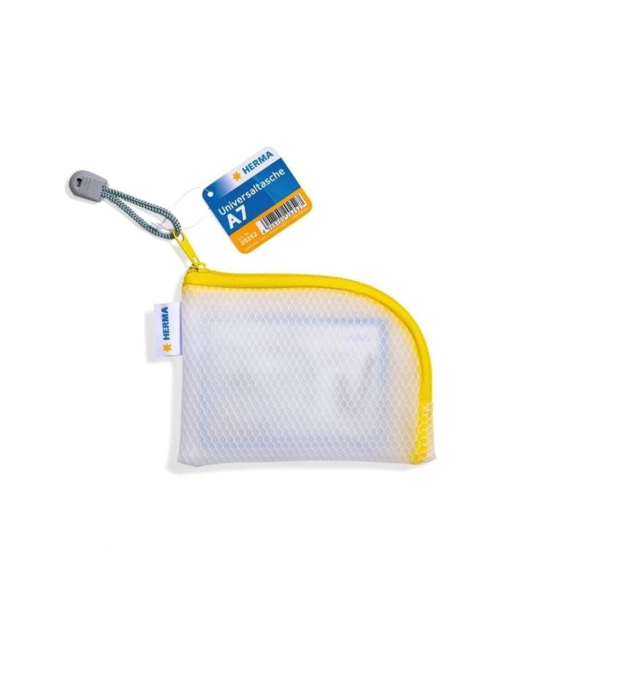 HERMA - Étui Mesh Bag A7, 7.4 x 10.5 cm, Jaune/Blanc