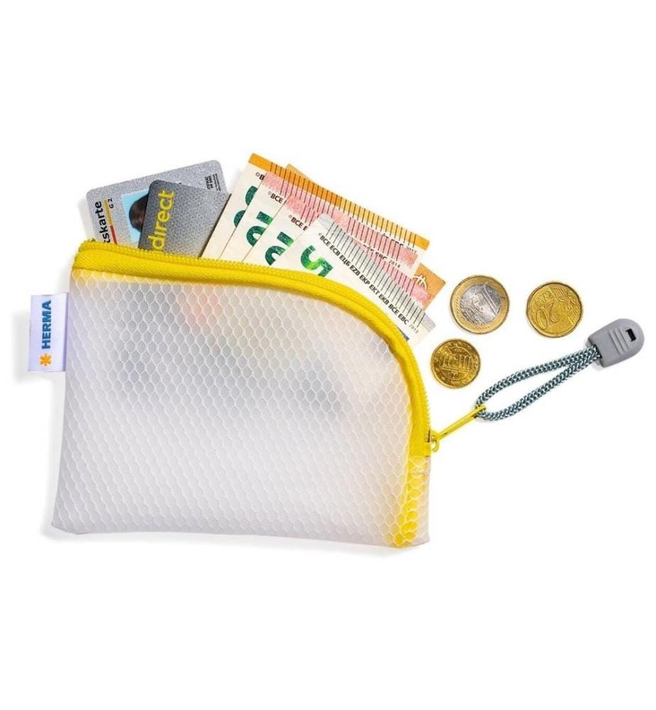 HERMA - Étui Mesh Bag A7, 7.4 x 10.5 cm, Jaune/Blanc