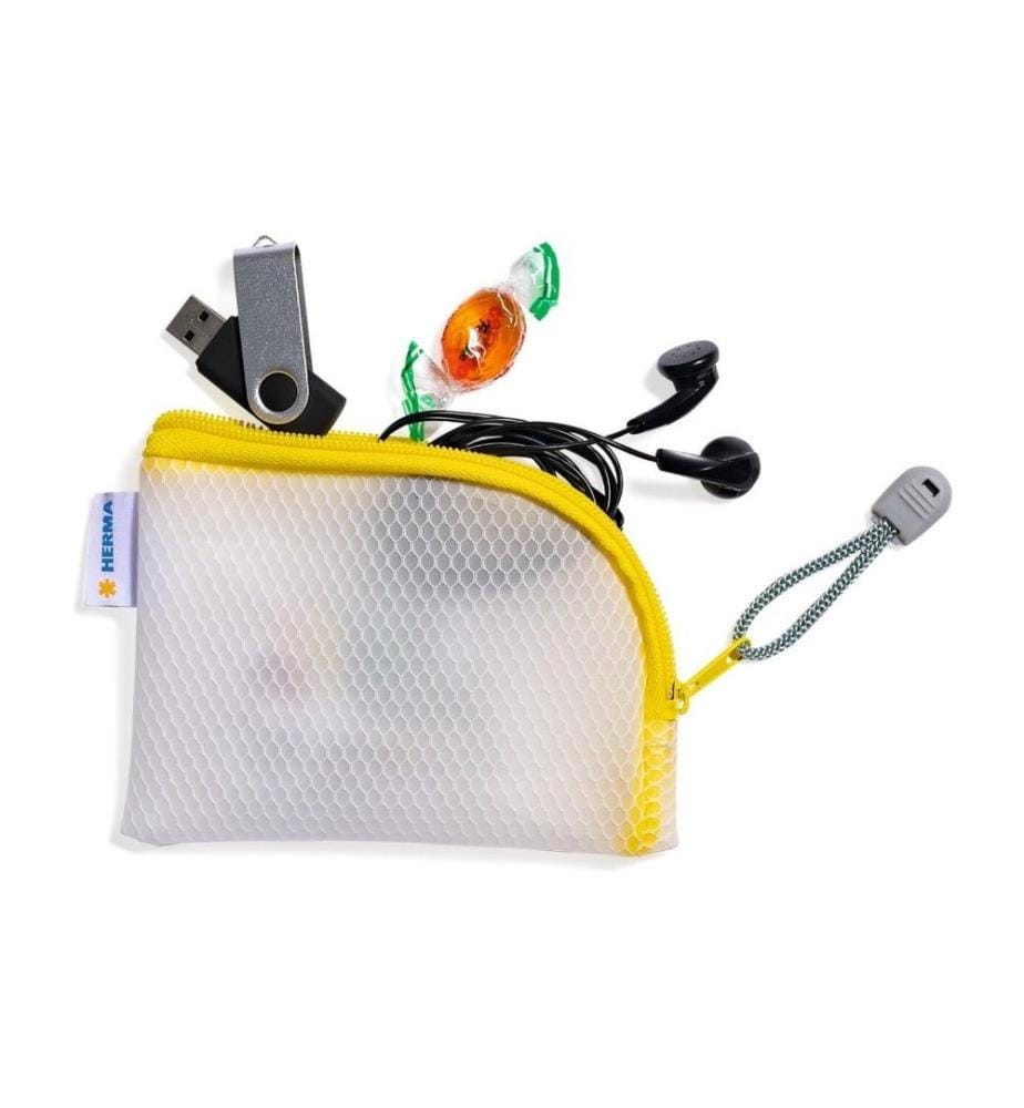 HERMA - Étui Mesh Bag A7, 7.4 x 10.5 cm, Jaune/Blanc