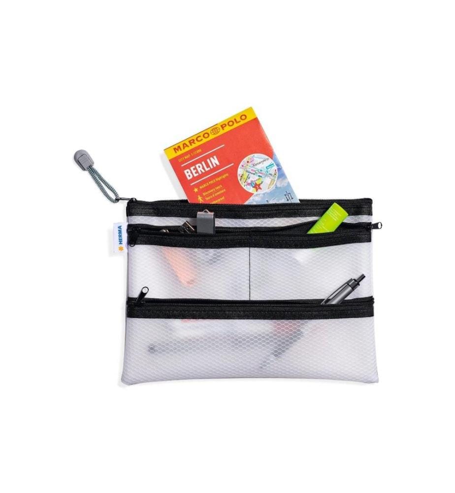 HERMA - Étui Mesh Bag A5, 14 x 21.7 cm, Noir/Blanc
