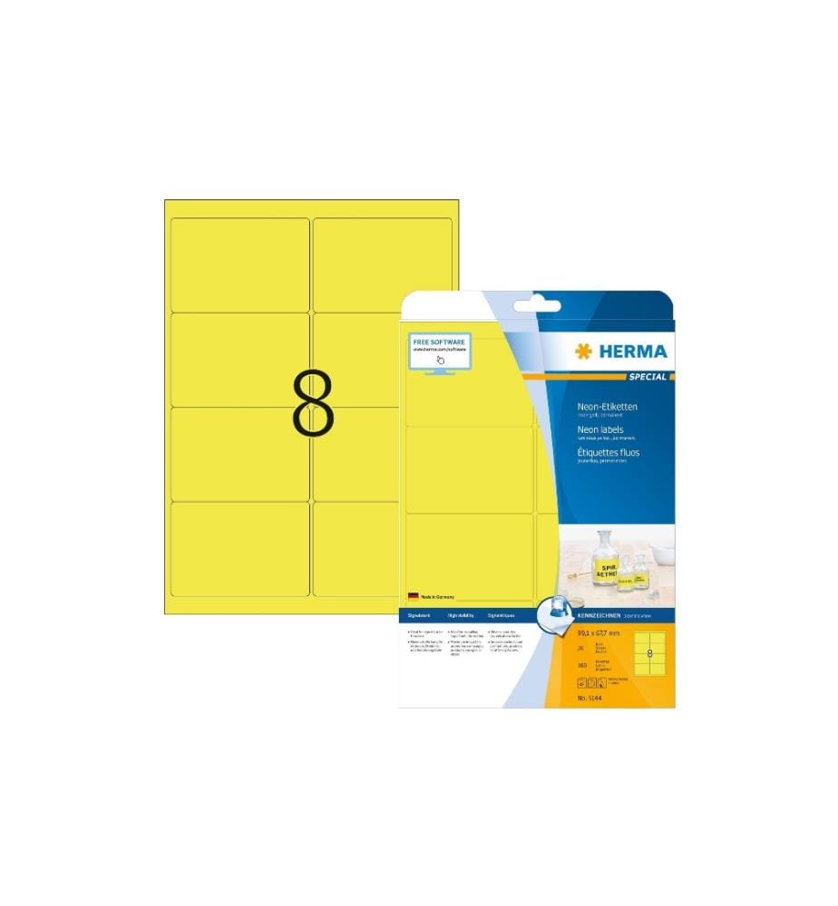 HERMA - Universal-Etiketten 9.91 x 6.77 cm, 160 Etiketten, Neon-Gelb