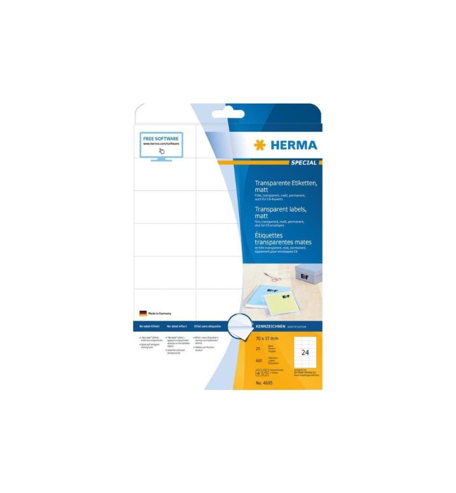 HERMA - Étiquettes multi-usage en film transparent 70 x 37 mm, 25 Blatt