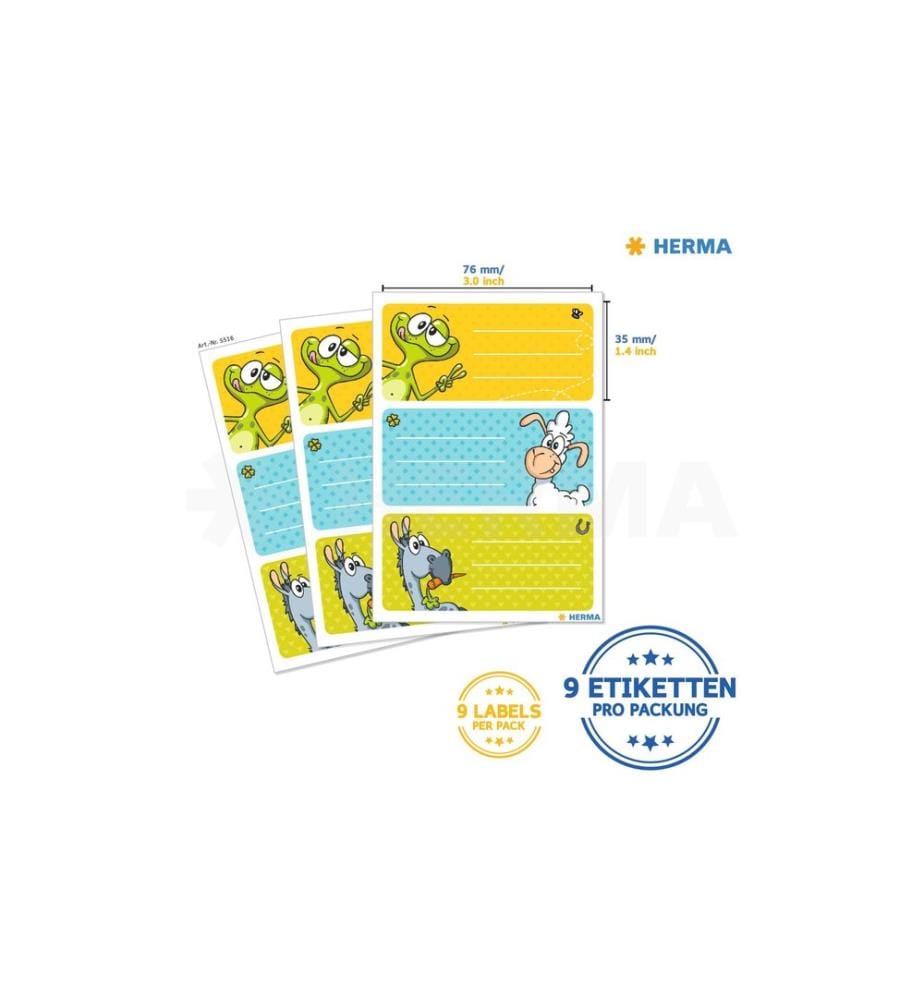 HERMA - Stickers Étiquettes scolaires Guignols 9 étiquettes, 3 feuilles