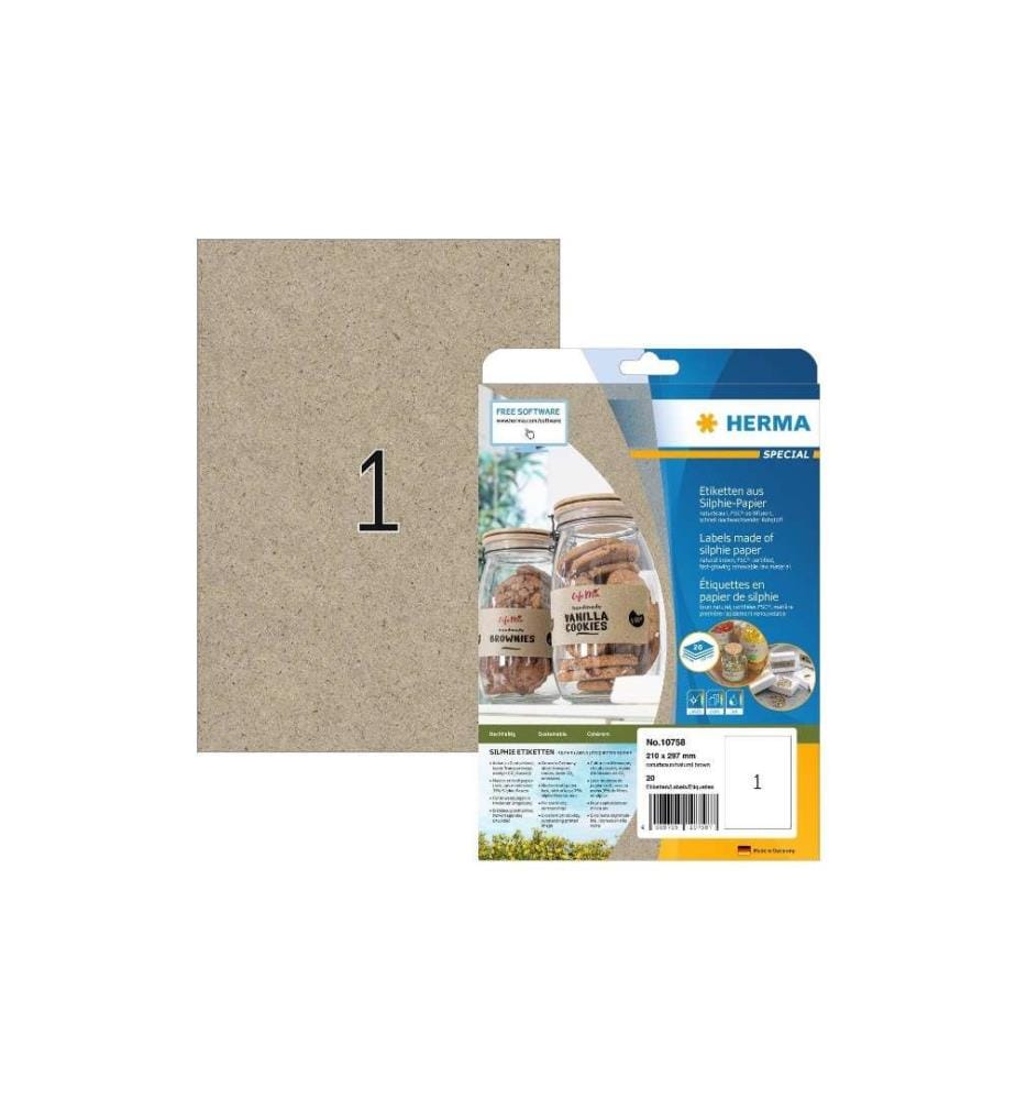 HERMA - Universal-Etiketten 210 x 297 mm, 20 Blatt, Braun