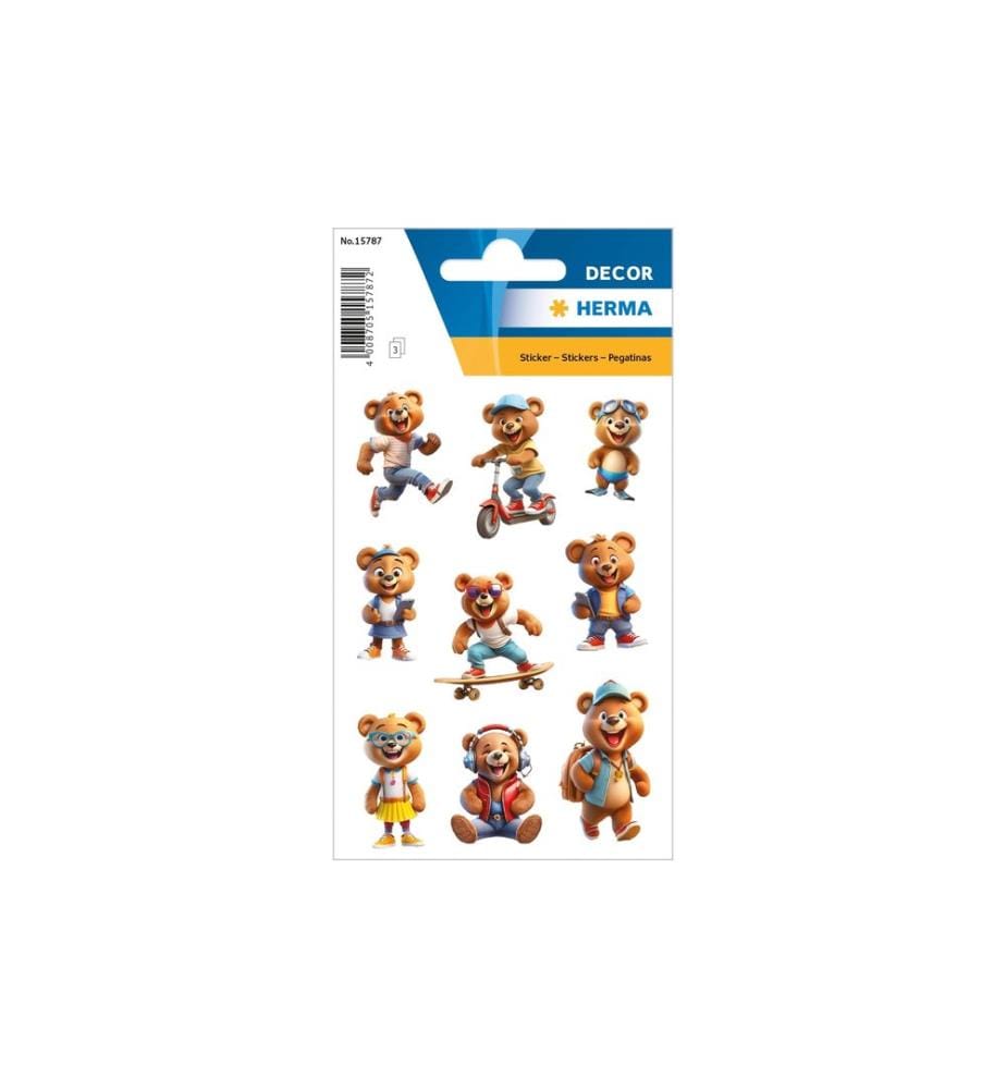HERMA - Stickers Motivsticker Coole Teddys 3 Blatt mit je 9 Stickern