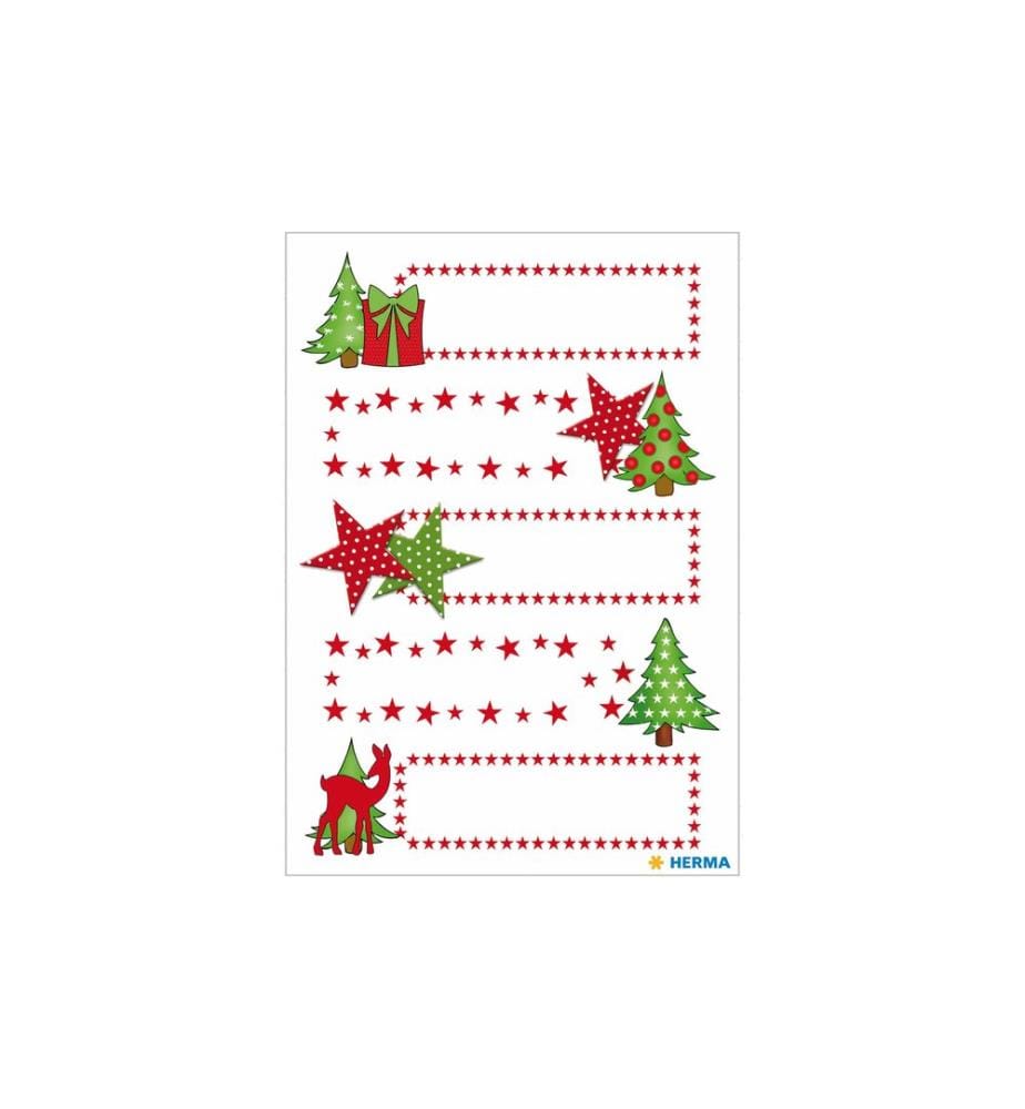 HERMA - Stickers Weihnachtssticker Sterne + Tanne 2 Blatt / 10 Sticker