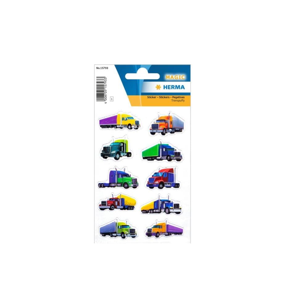 HERMA - Stickers Motivsticker Coole Trucks Transpuffy 1 Blatt / 10 Sticker