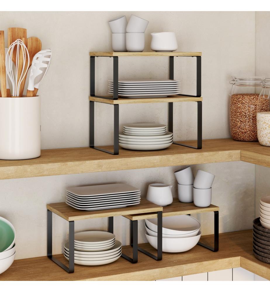 Set of 4 Built-in Storage Shelves - Wood and Black