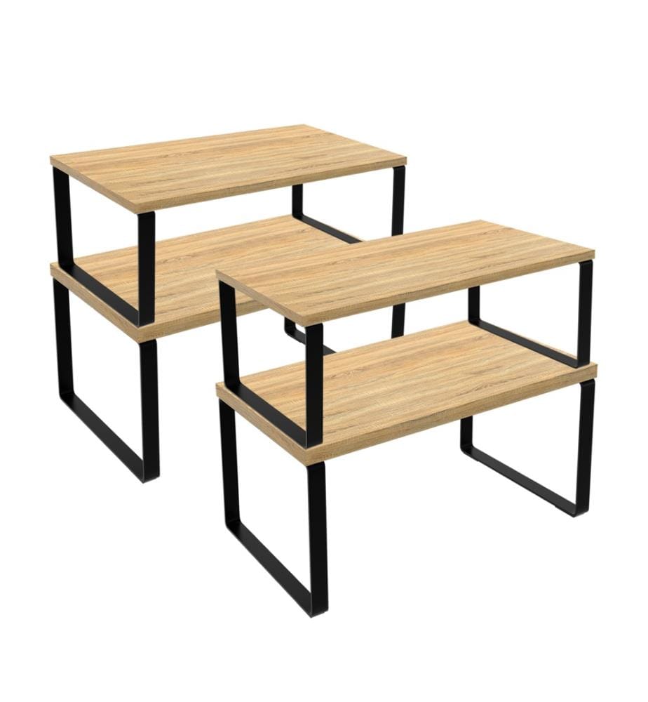 Set of 4 Built-in Storage Shelves - Wood and Black
