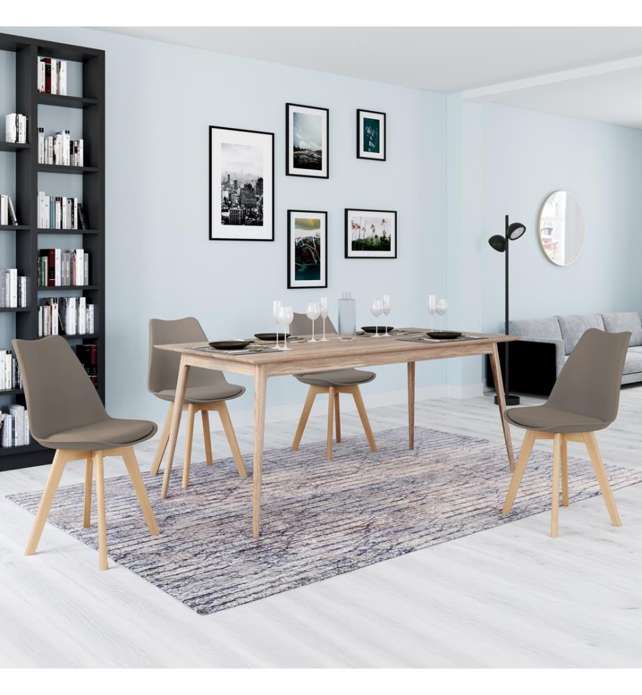 Set of 4 Nordia chairs, taupe seat and wooden legs