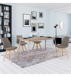 Set of 4 Nordia chairs, taupe seat and wooden legs