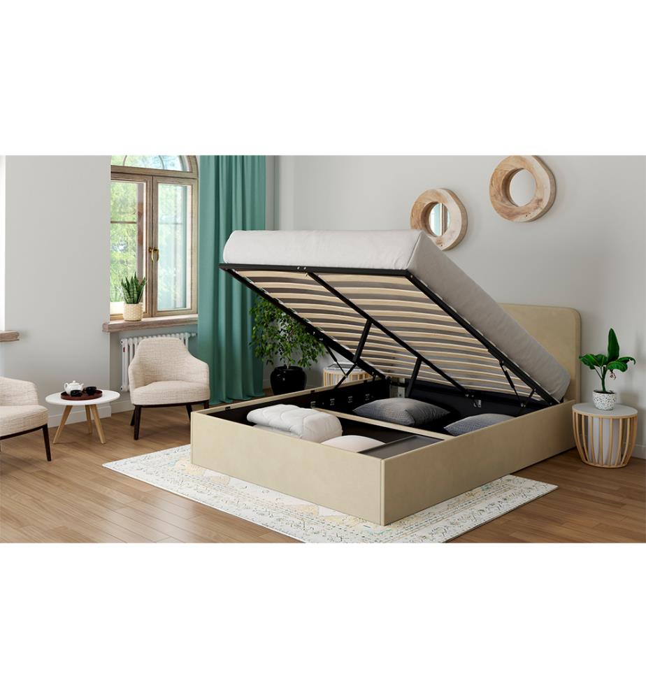 Letto Louise 140 x 190 cm con testiera rotonda in velluto - Beige