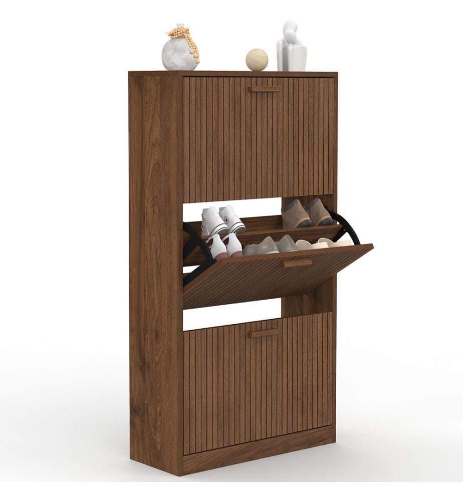 Faustine 3-Door Shoe Cabinet - Walnut
