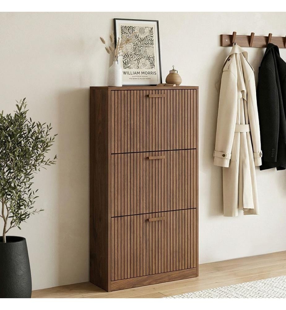 Faustine 3-Door Shoe Cabinet - Walnut