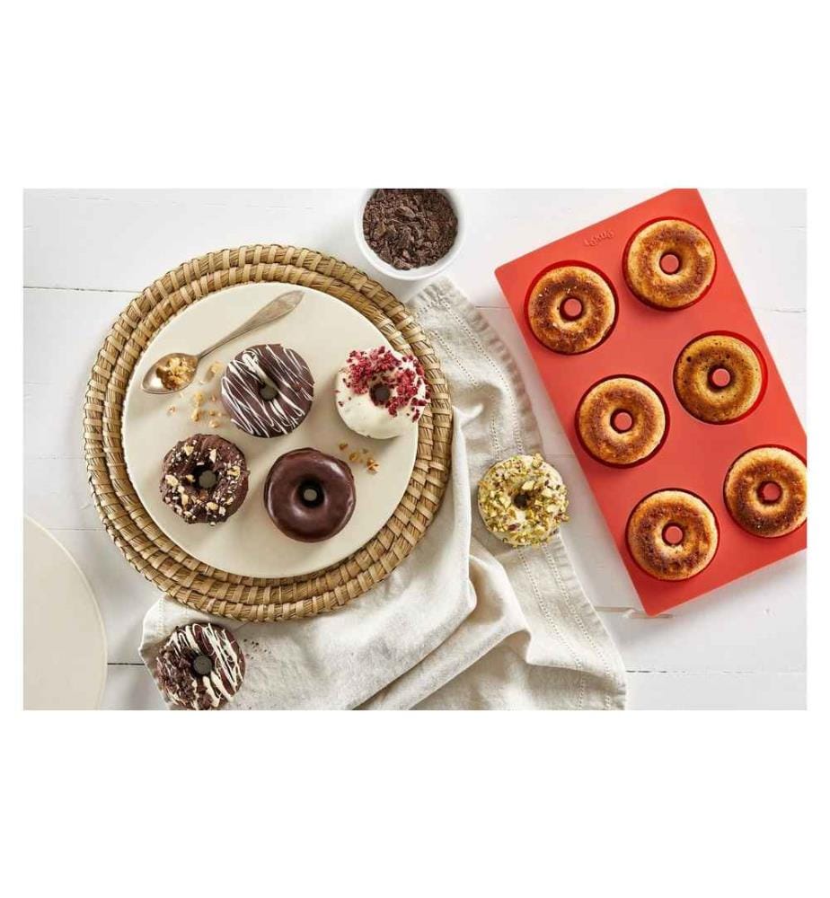 Lékué - Plat de cuisson des beignets Silicone, Rouge, 6 alvéoles