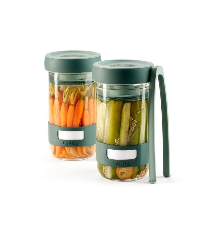 Lékué - Verre de fermentation 700 ml, Verre, bleu, 2 pièces
