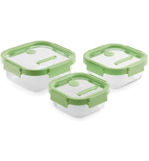 Lékué - Récipients à provisions Set avec couvercle en verre, vert