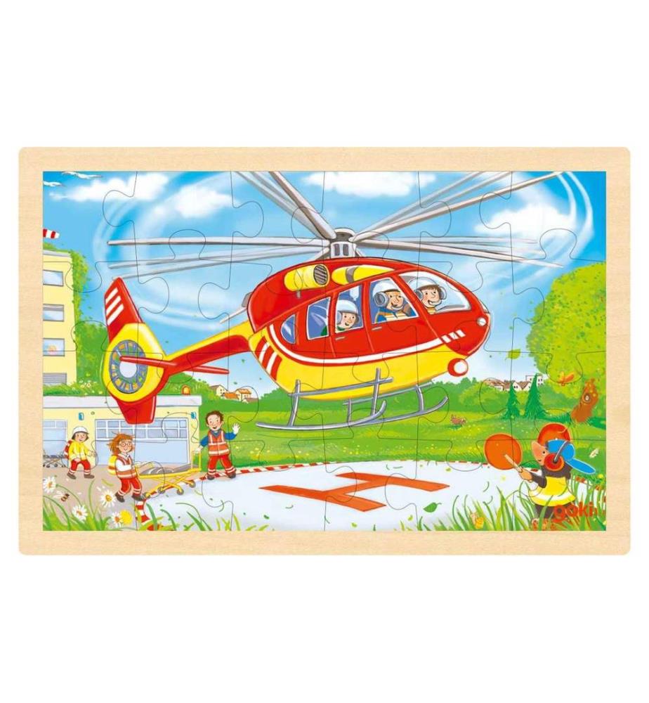 GOKI - Einlegepuzzle Hubschrauber/Feuerwehr 30 x 20 cm