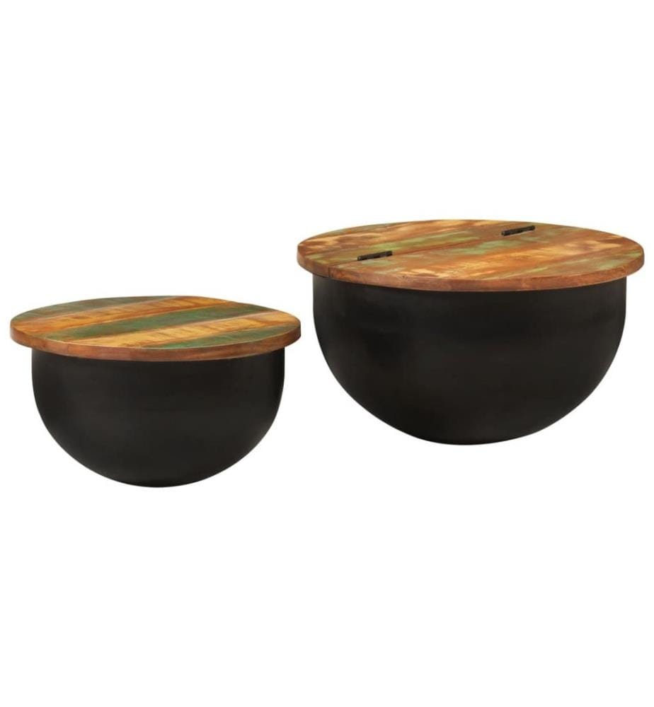 2-tlg. Couchtisch-Set Schwarz Altholz Massiv