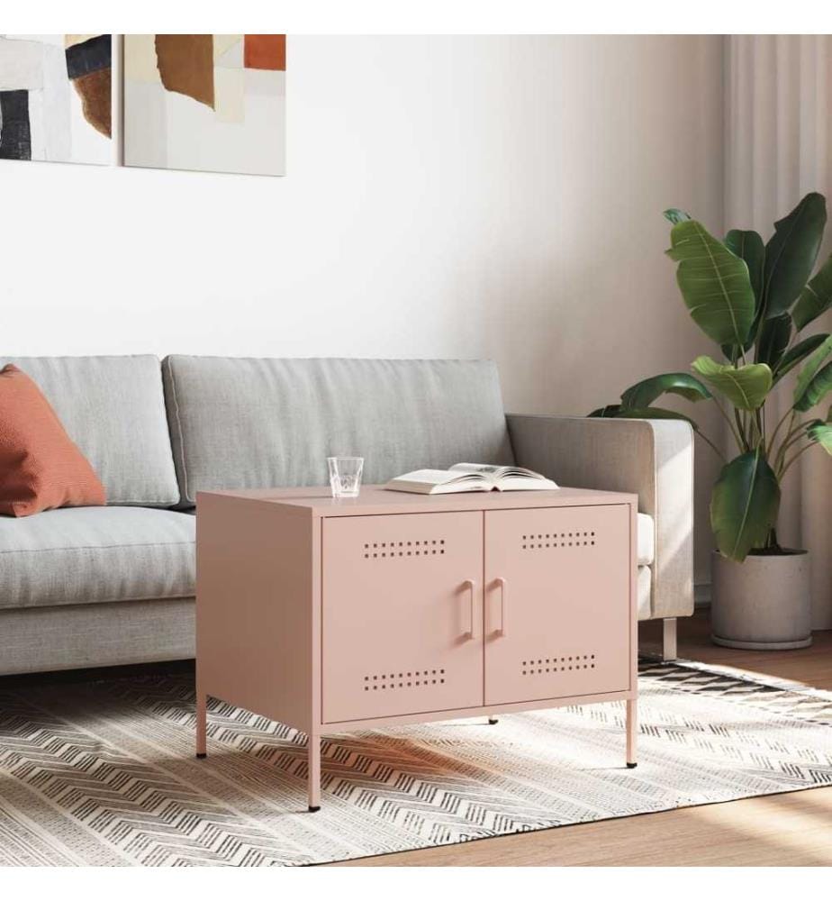 Table basse rose 68x50x50,5 cm acier laminé à froid