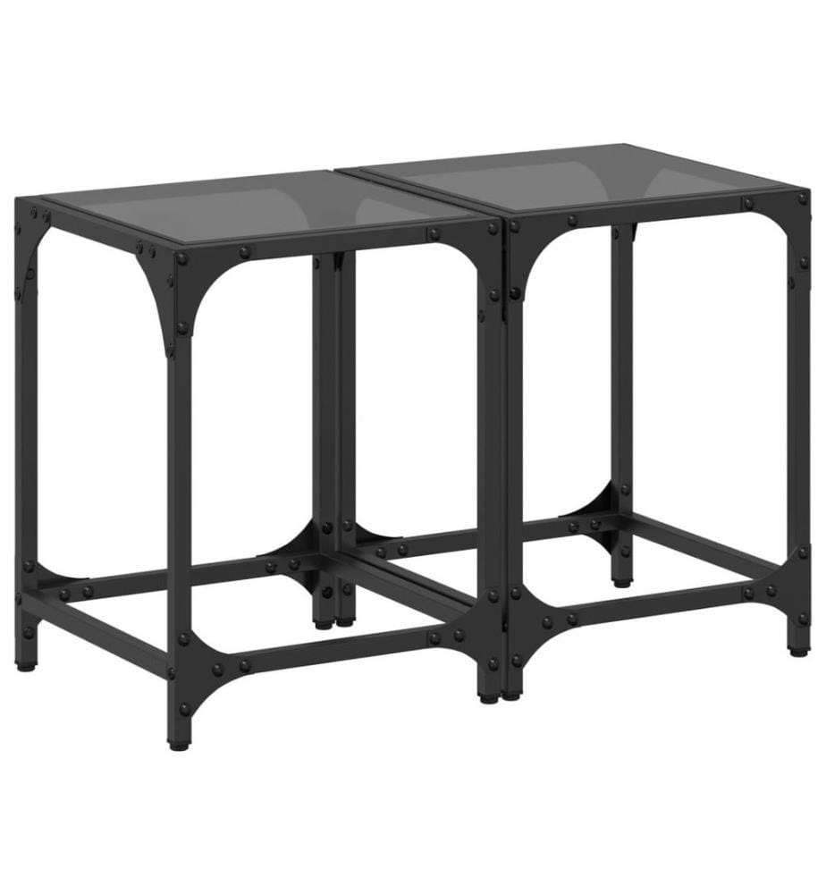 Tables basses avec dessus en verre noir 2 pcs 30x30x40 cm acier