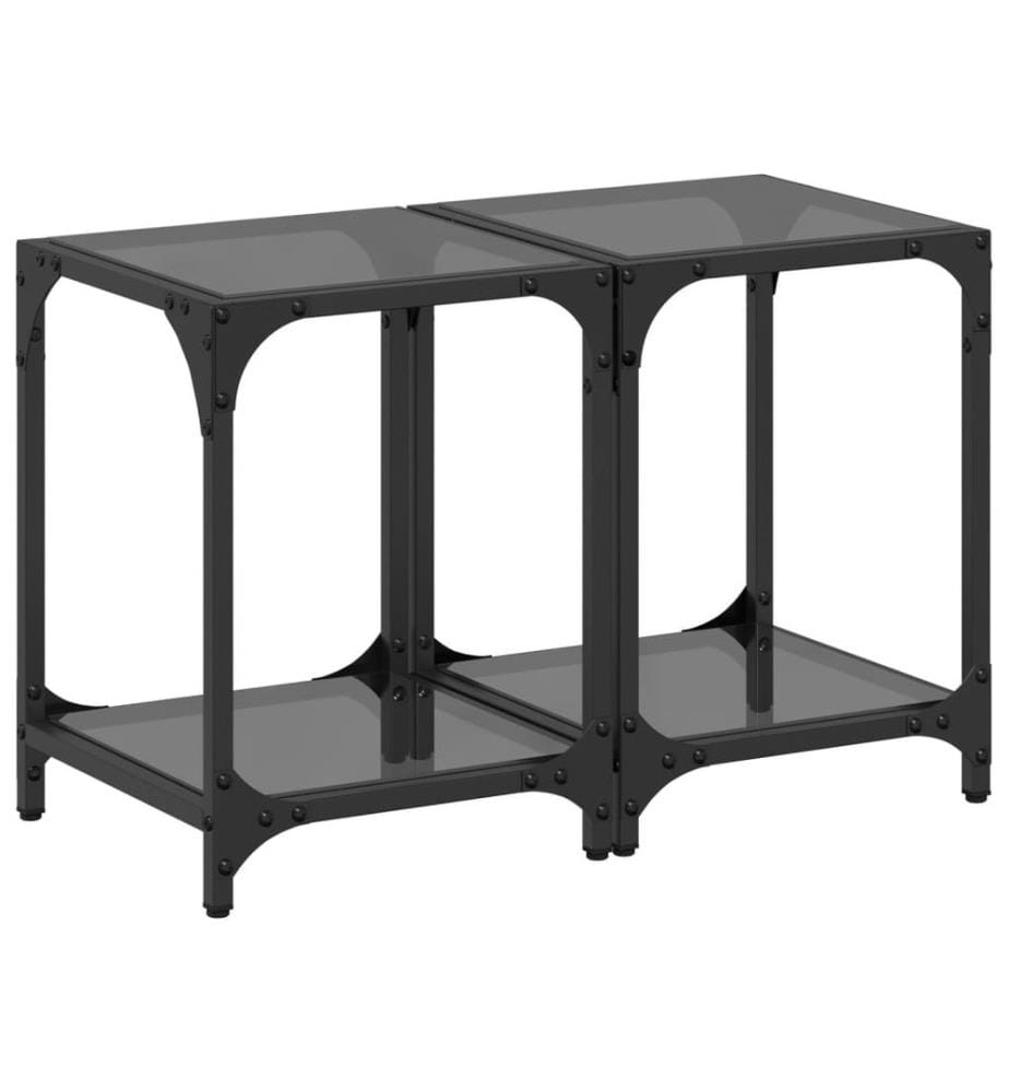 Tables basses avec dessus en verre noir 2 pcs 30x30x40 cm acier