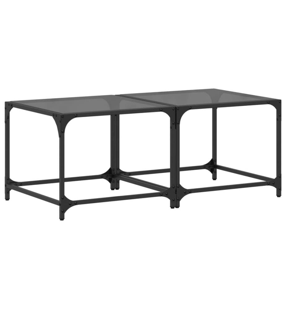 Tables basses avec dessus en verre noir 2 pcs 50x50x40 cm acier