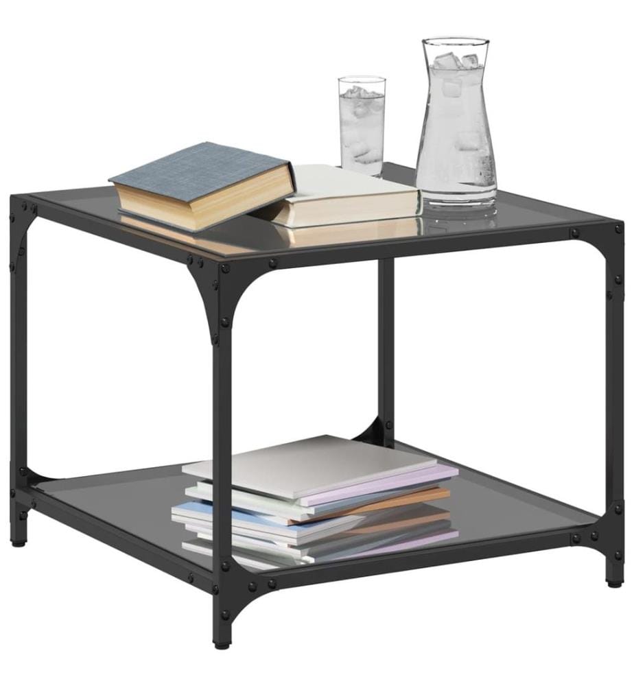 Couchtische mit Glasplatte 2 Stk. Schwarz 50x50x40 cm Stahl