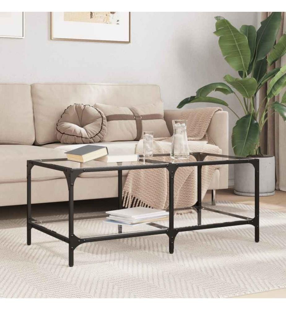 Table basse avec dessus en verre transparent 98,5x50x40cm acier