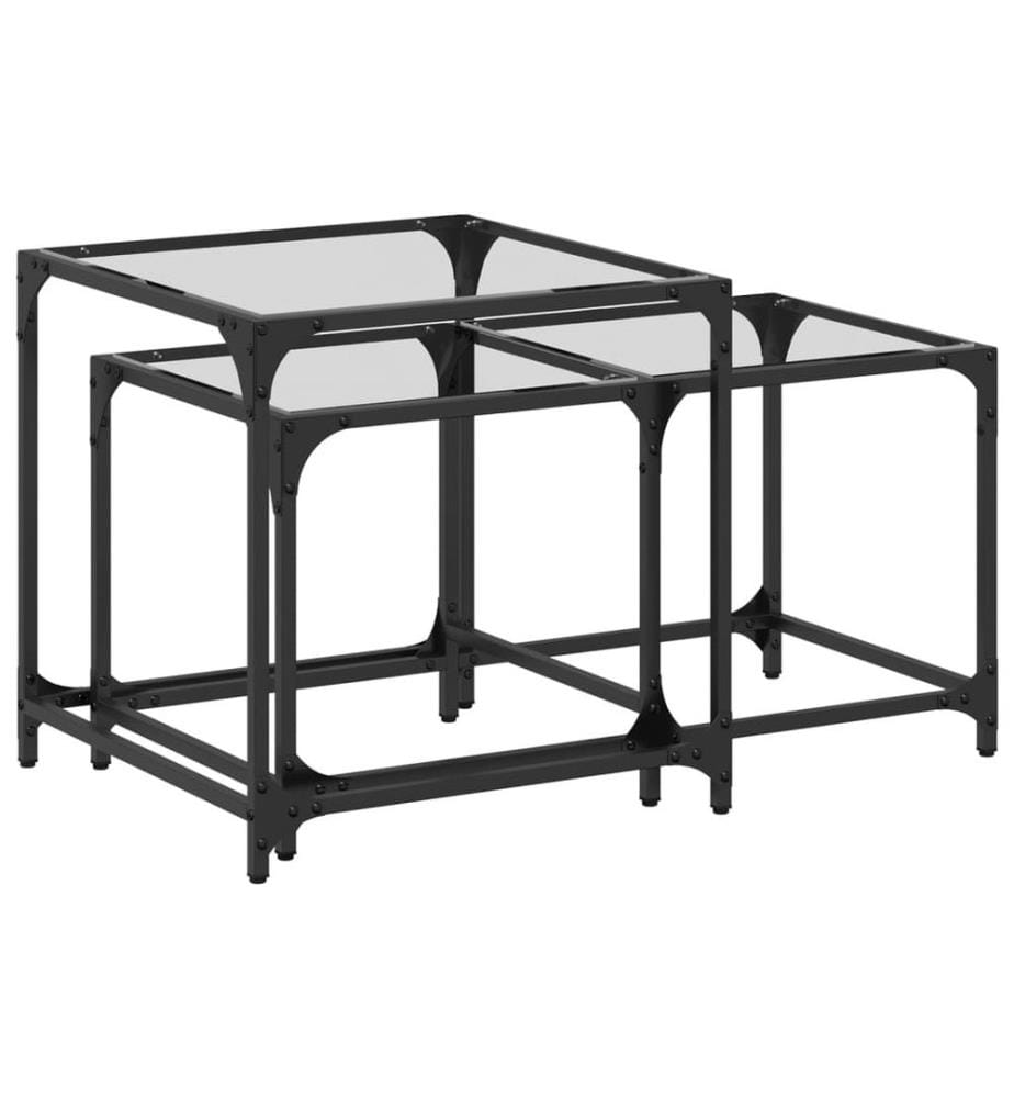 Tables basses gigognes 2 pcs dessus en verre transparent acier