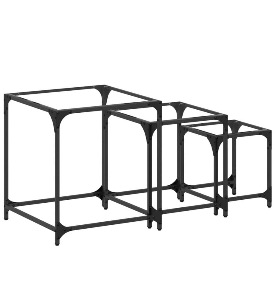Tables basses gigognes 3 pcs dessus en verre transparent acier