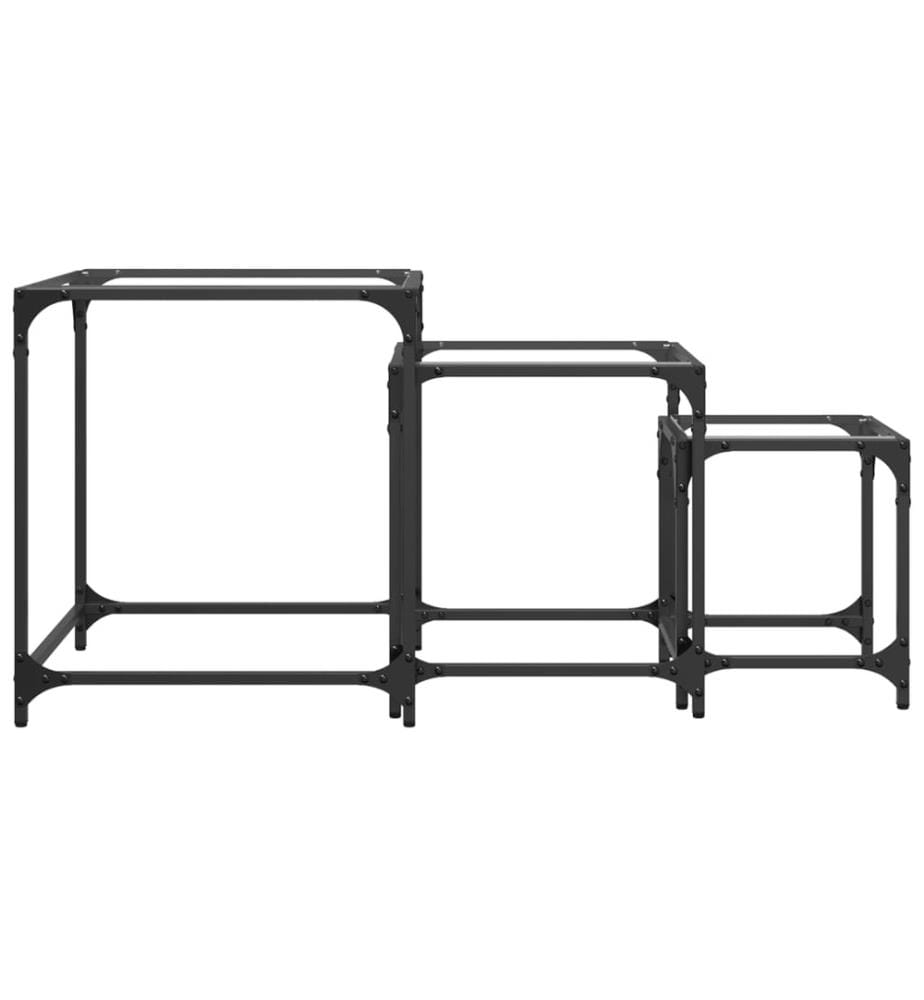 Tables basses gigognes 3 pcs dessus en verre transparent acier