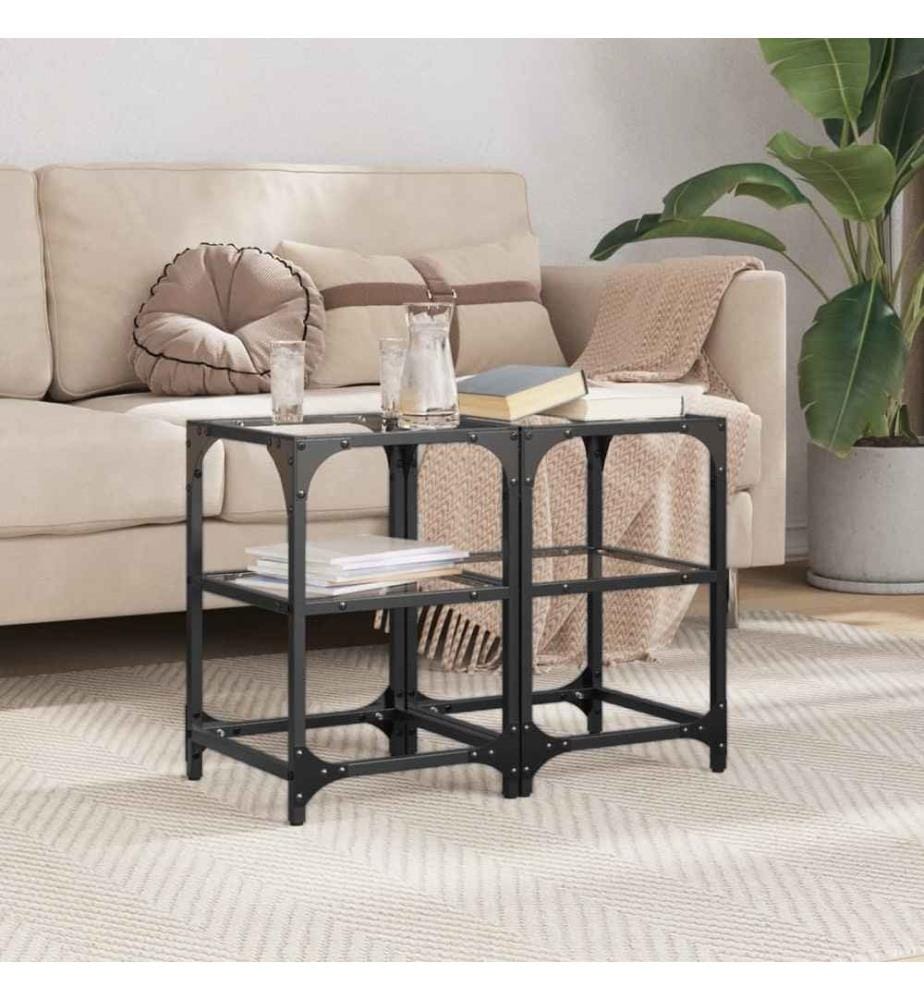 Tables basses avec dessus en verre transparent 2 pcs acier