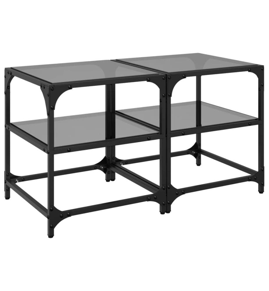 Tables basses avec dessus en verre noir 2 pcs 40x40x45 cm acier